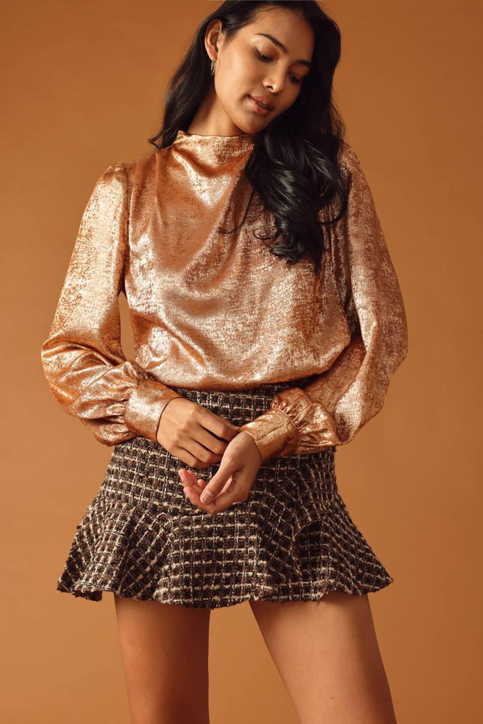 Sweet Sentiments Woven Top in bronze, view 7 — Soul Flow Apparel