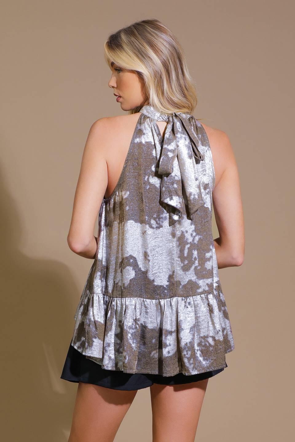 So You Say Woven Top in taupe metallic, view 2 — Soul Flow Apparel
