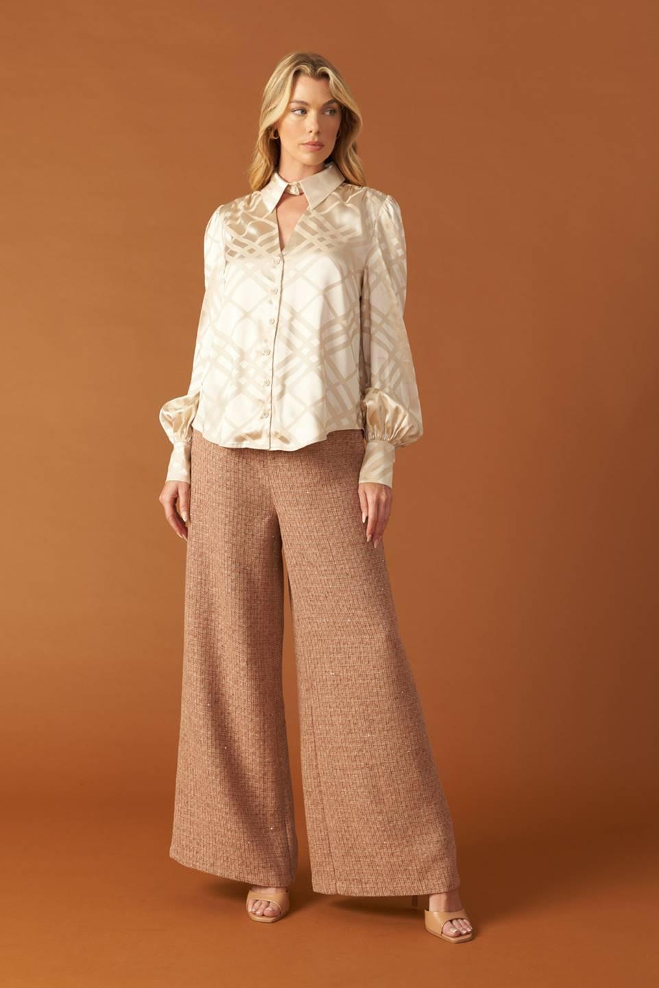 The Art of Balance Woven Satin Top in cream, view 2 — Soul Flow Apparel
