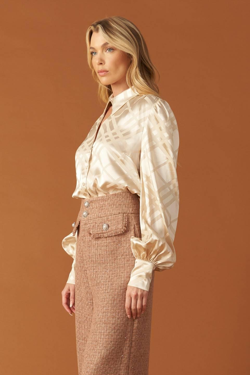 The Art of Balance Woven Satin Top in cream, view 4 — Soul Flow Apparel