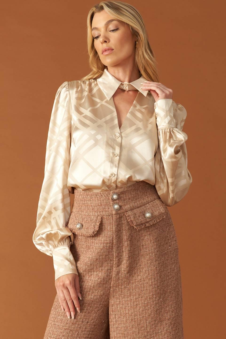 The Art of Balance Woven Satin Top in cream, view 5 — Soul Flow Apparel