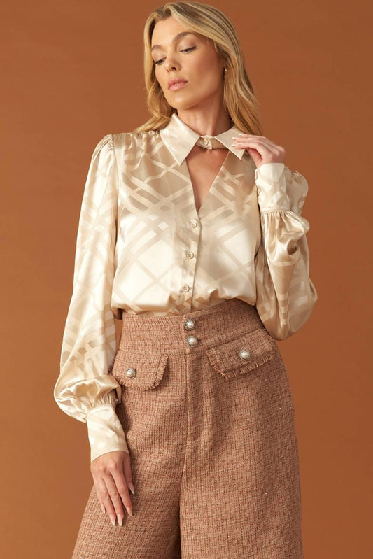 The Art of Balance Woven Satin Top in cream, view 5 — Soul Flow Apparel