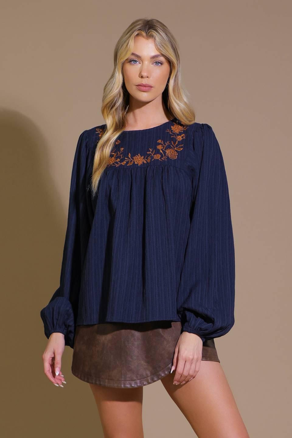 Enchanted to Meet Woven Top in navy, view 1 — Soul Flow Apparel
