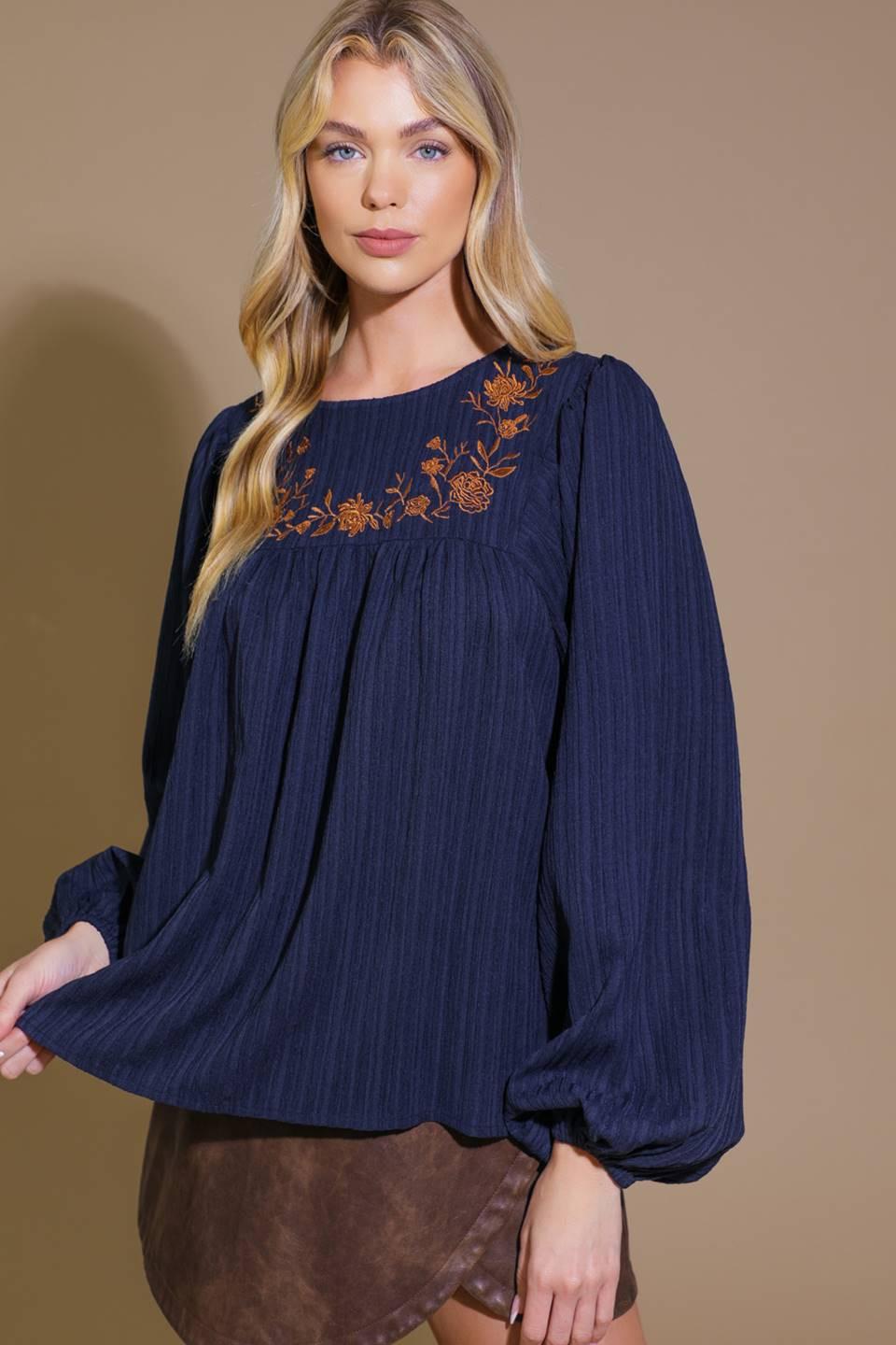 Enchanted to Meet Woven Top in navy, view 4 — Soul Flow Apparel