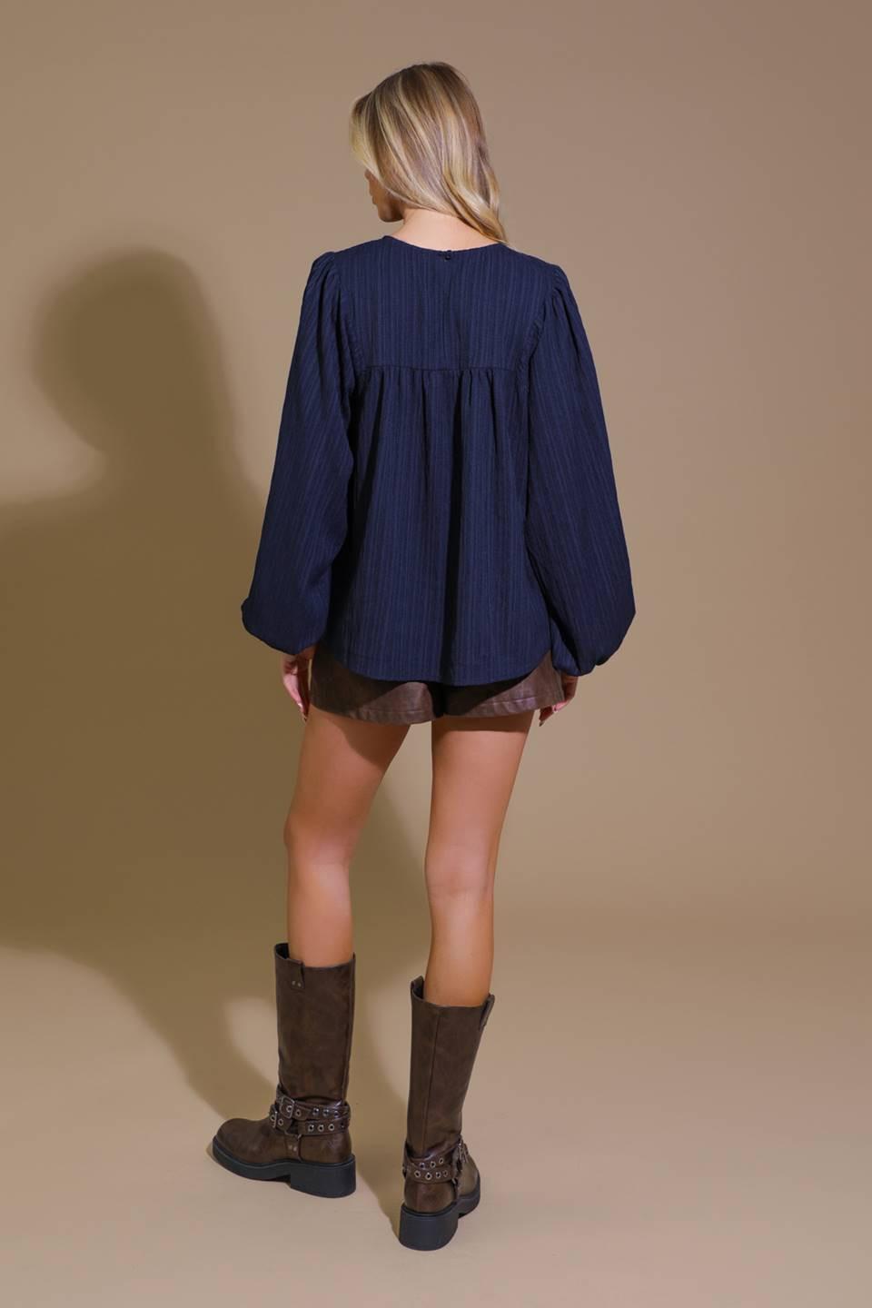 Enchanted to Meet Woven Top in navy, view 6 — Soul Flow Apparel