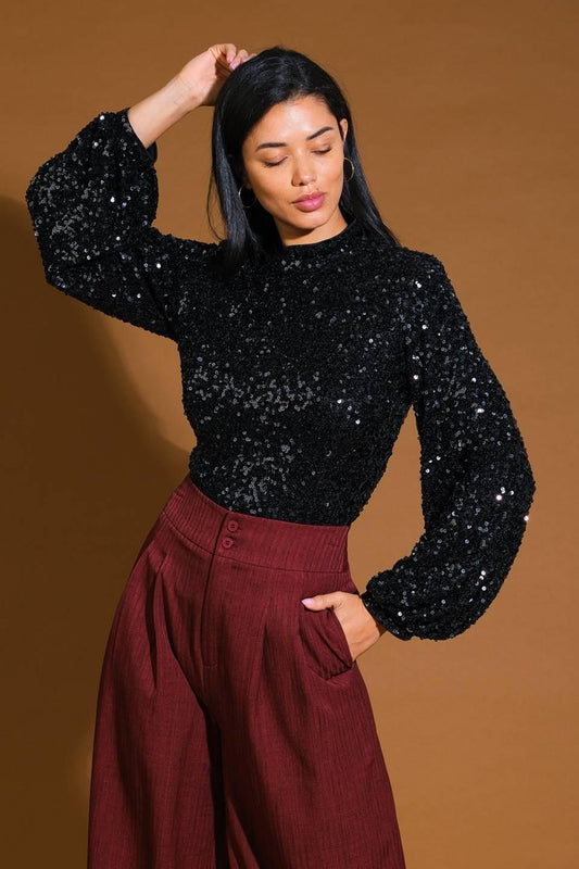 Stay the Same Sequin Top in black silver, view 1 — Soul Flow Apparel