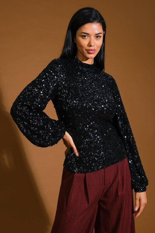 Stay the Same Sequin Top in black silver, view 7 — Soul Flow Apparel