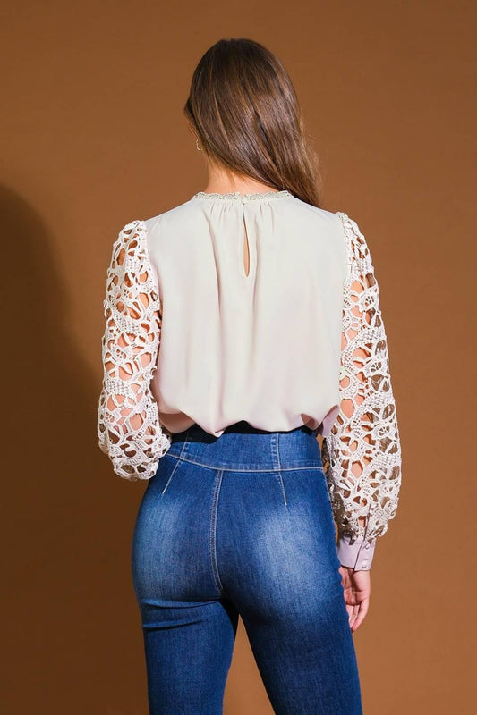 Daydream Fantasies Woven Top in beige, view 2 — Soul Flow Apparel