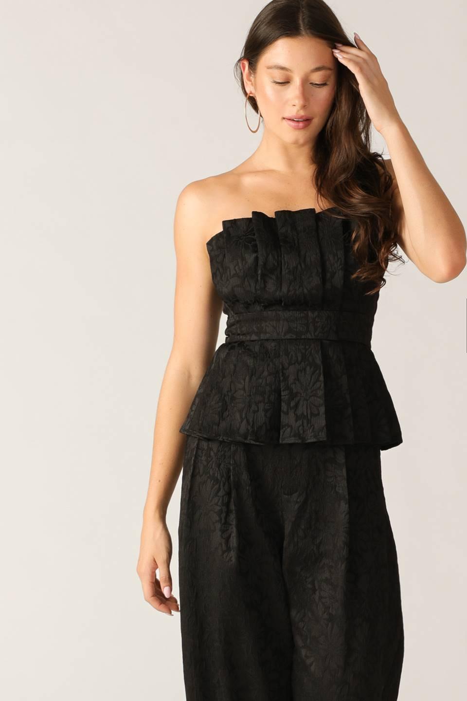 Elegant Essence Woven Top in black, view 1 — Soul Flow Apparel