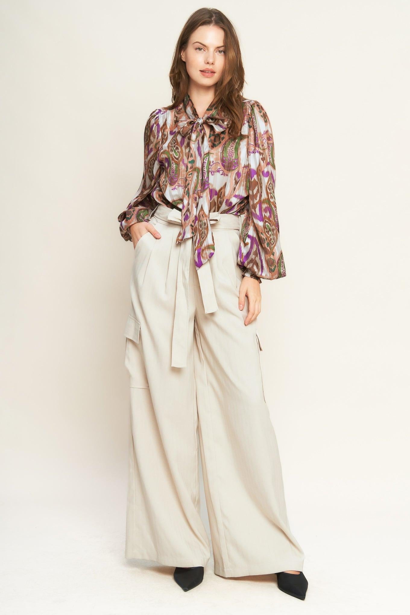 Try and Try Again Woven Top in cream brown, view 1 — Soul Flow Apparel
