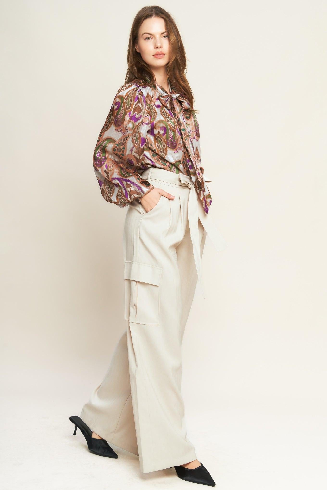 Try and Try Again Woven Top in cream brown, view 2 — Soul Flow Apparel