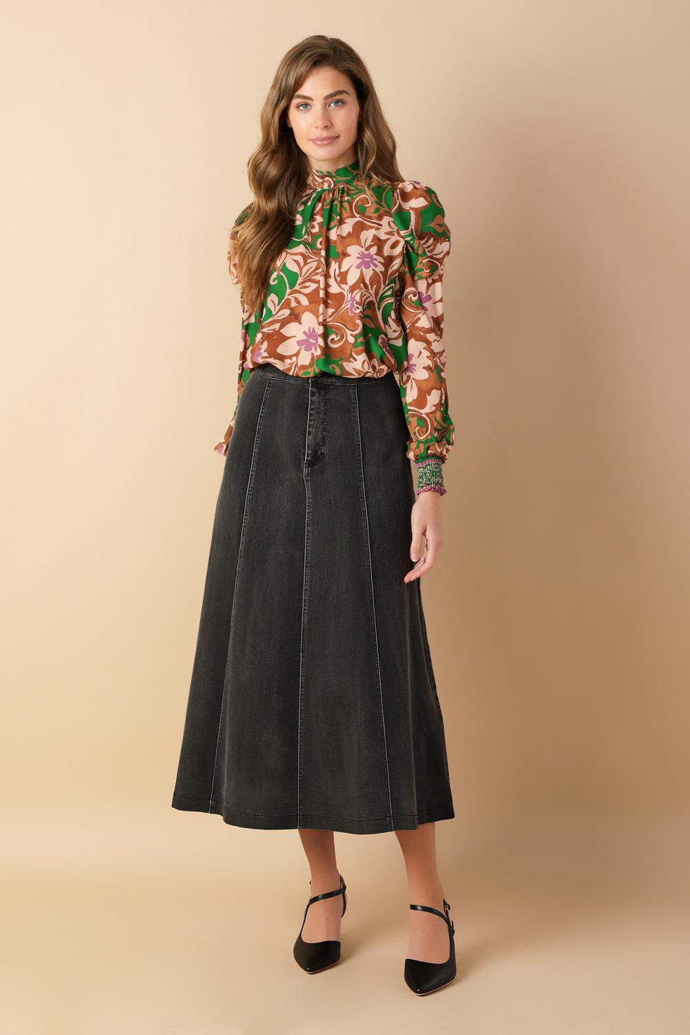 Brewed Bliss Woven Top in green rust, view 3 — Soul Flow Apparel