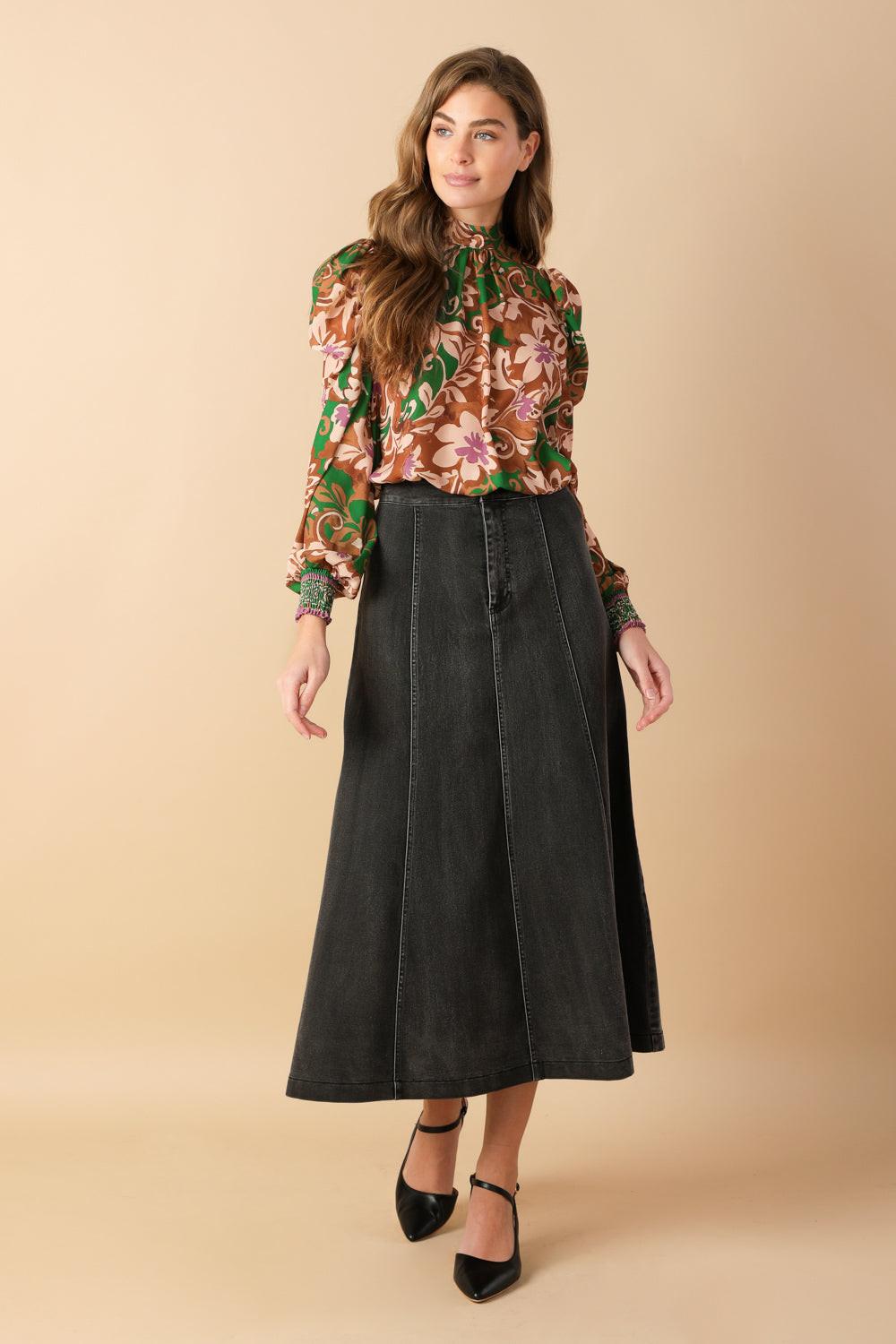Brewed Bliss Woven Top in green rust, view 4 — Soul Flow Apparel
