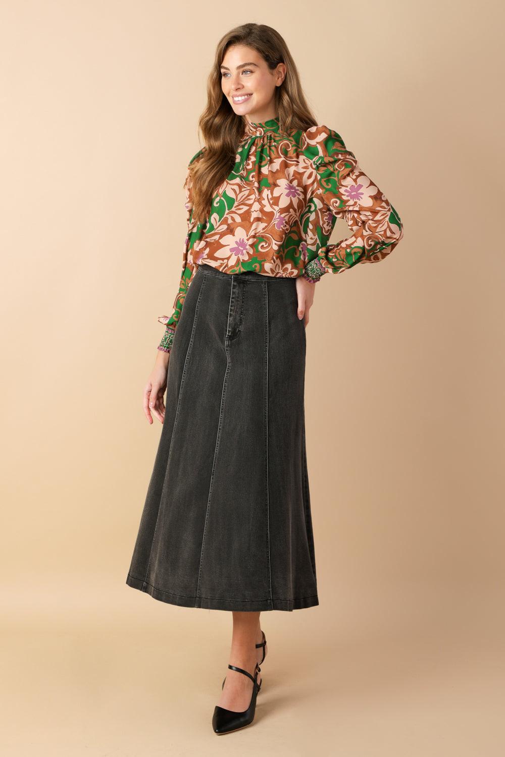 Brewed Bliss Woven Top in green rust, view 5 — Soul Flow Apparel