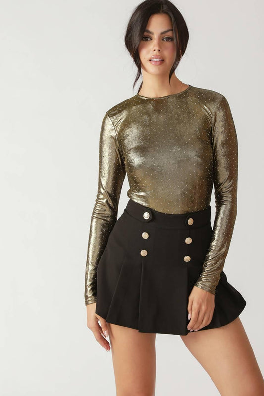 Let's Ride Embellished Bodysuit in gold, view 1 — Soul Flow Apparel