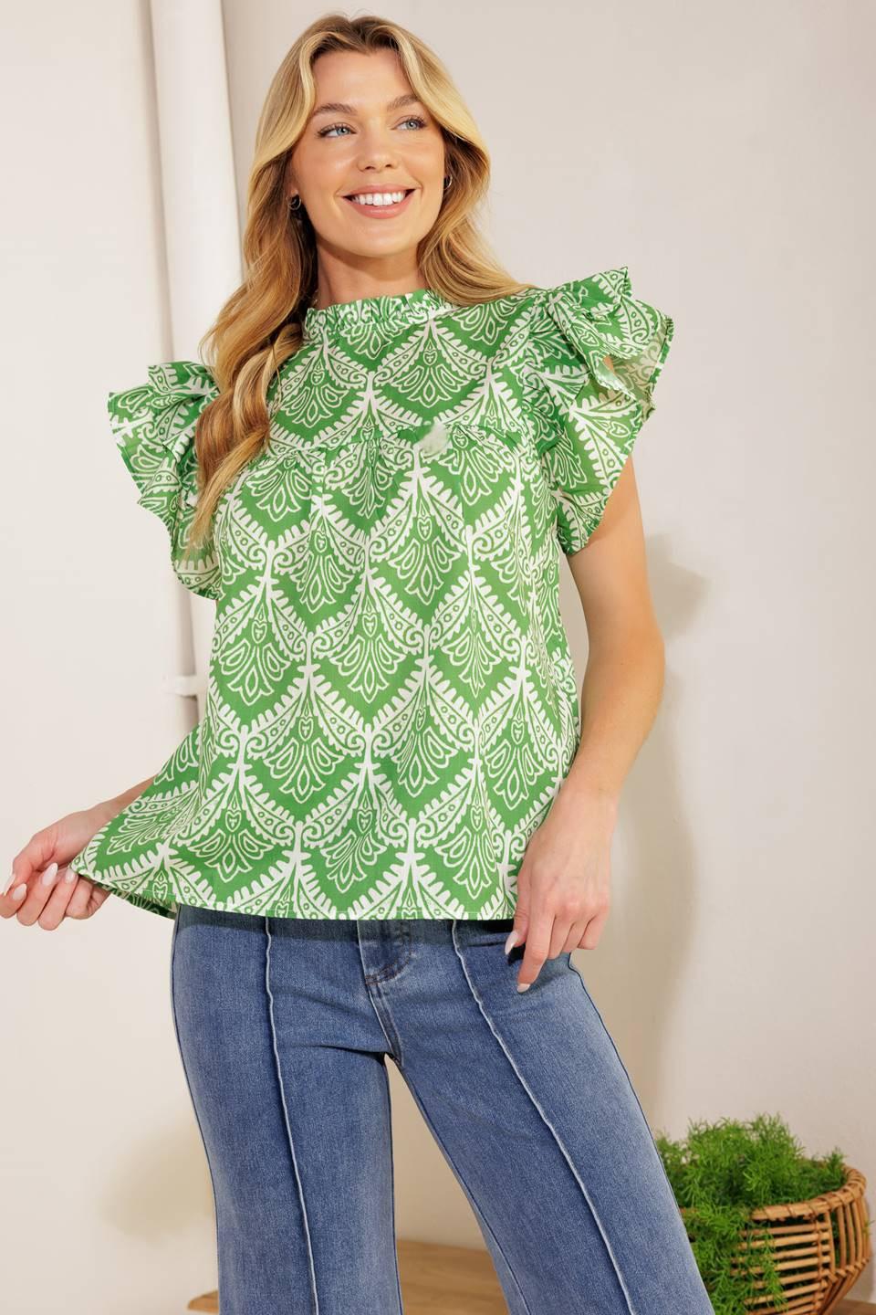 Want You Around Woven Top in green, view 2 — Soul Flow Apparel