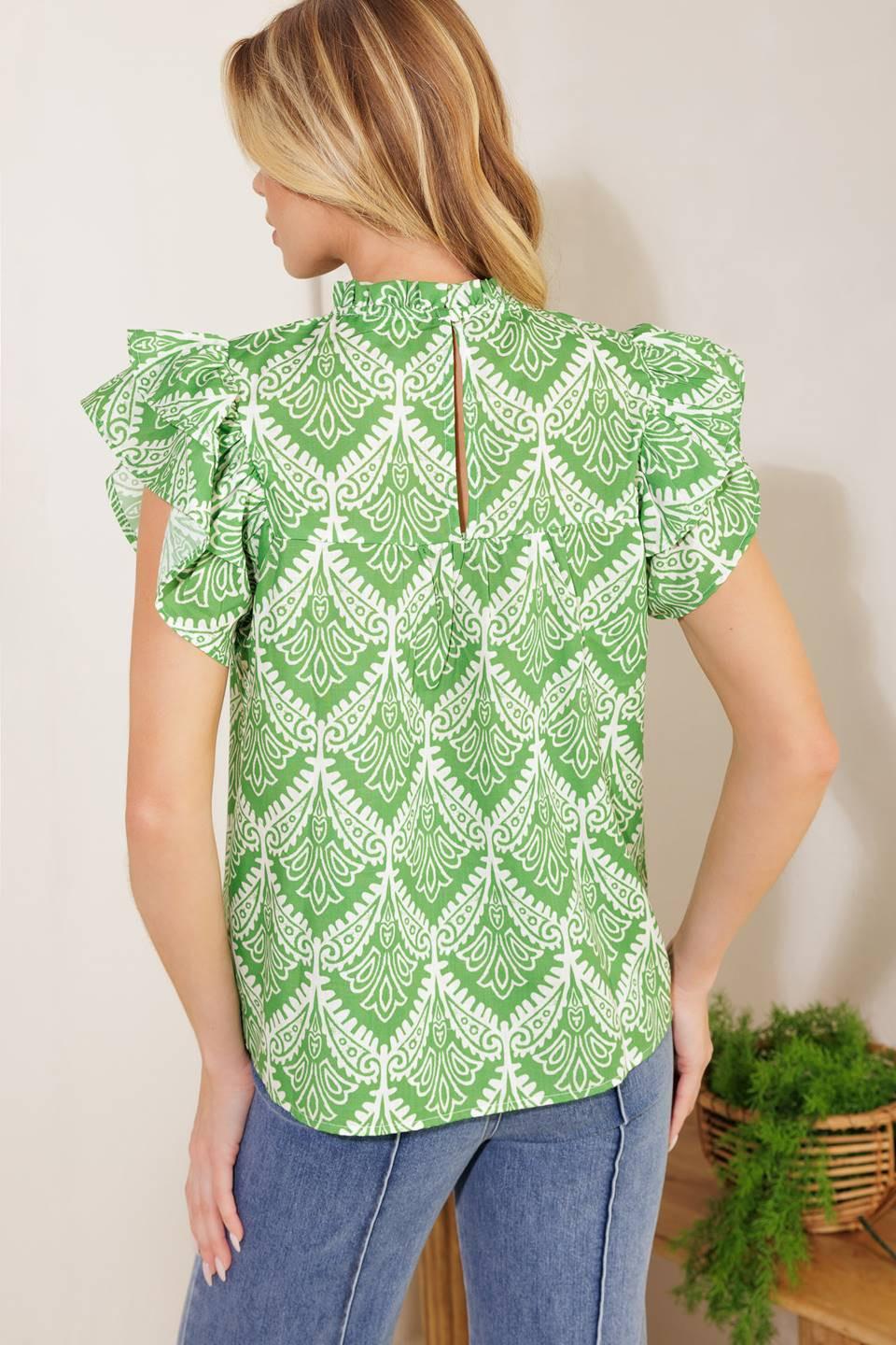 Want You Around Woven Top in green, view 3 — Soul Flow Apparel