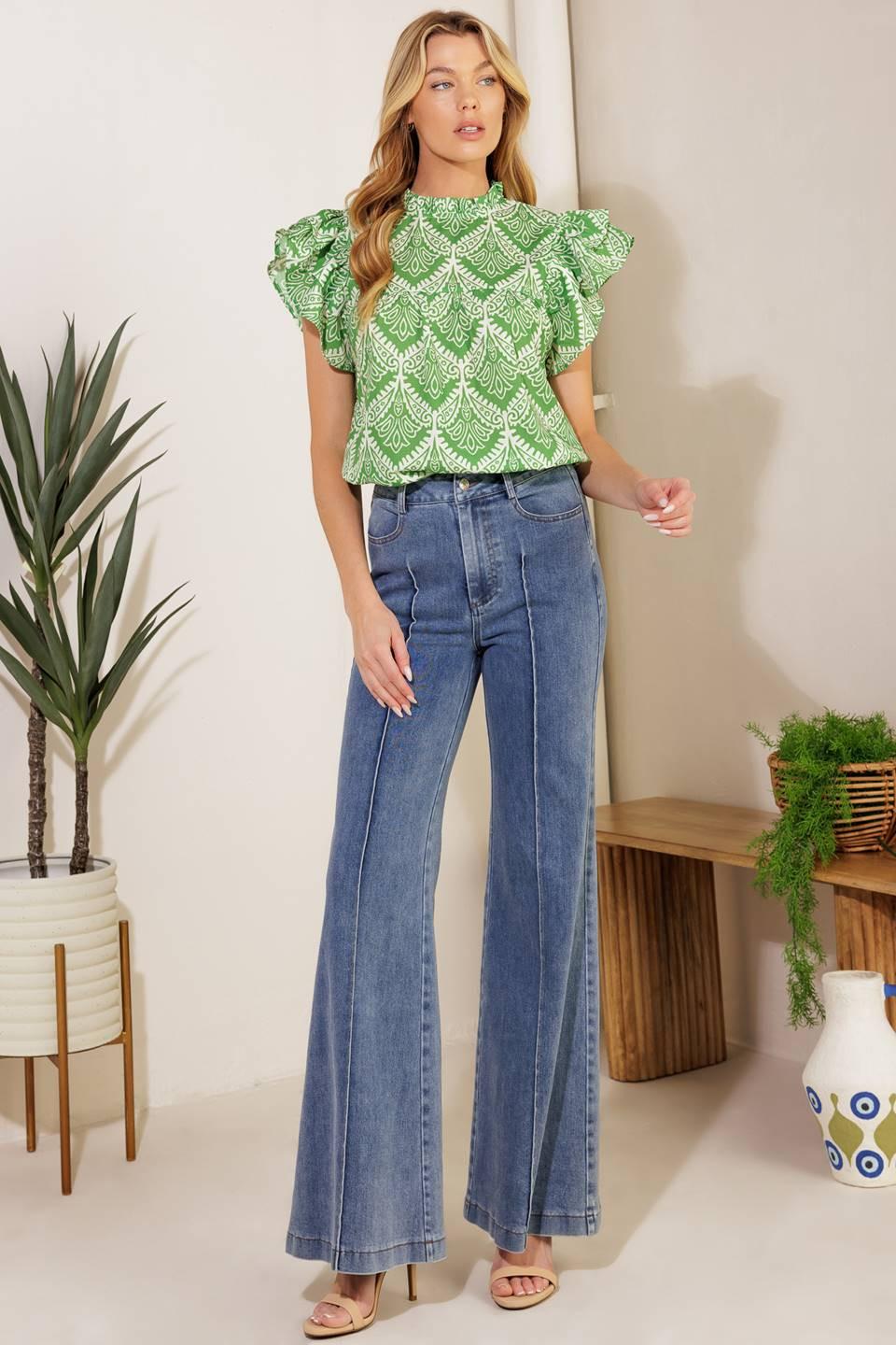 Want You Around Woven Top in green, view 4 — Soul Flow Apparel