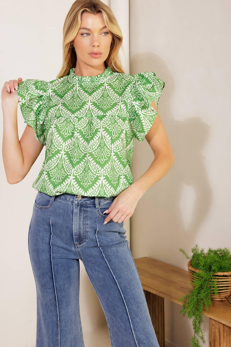 Want You Around Woven Top in green, view 6 — Soul Flow Apparel