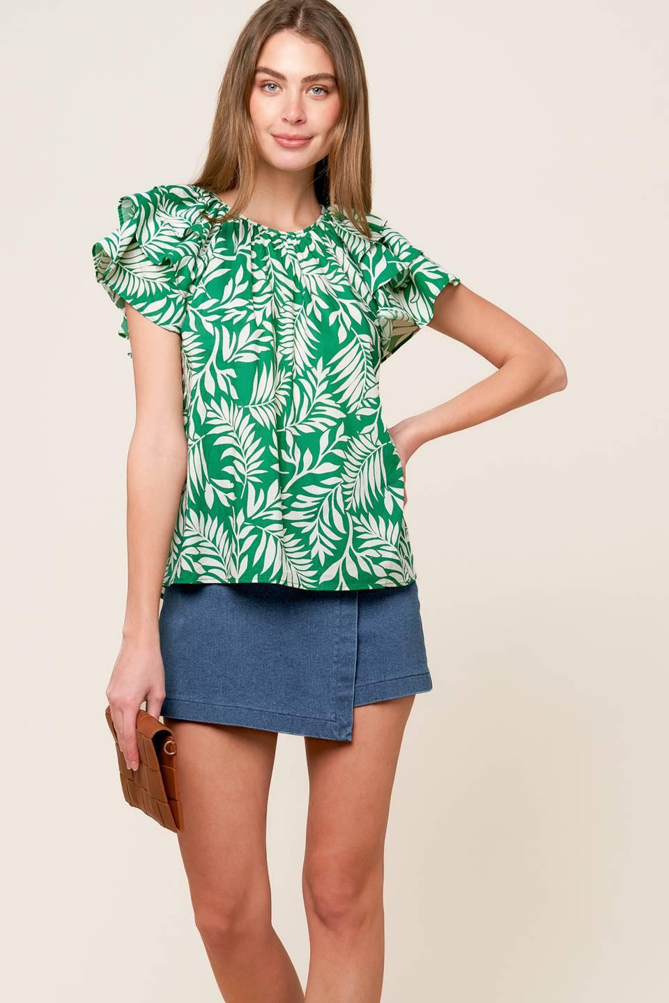 Roaming Around Green Woven Top in ivory, view 1 — Soul Flow Apparel