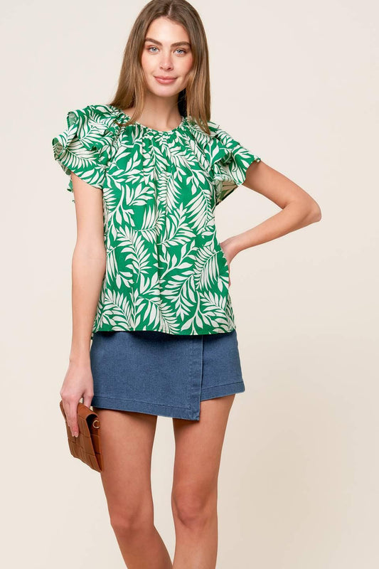 Roaming Around Green Woven Top in ivory, view 1 — Soul Flow Apparel