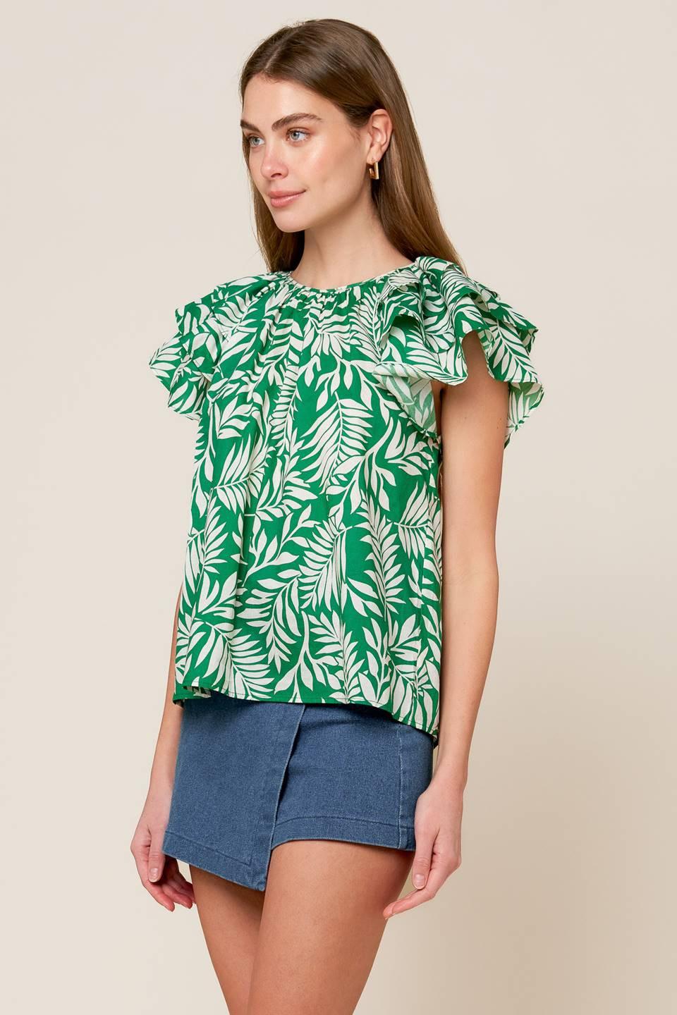 Roaming Around Green Woven Top in ivory, view 4 — Soul Flow Apparel