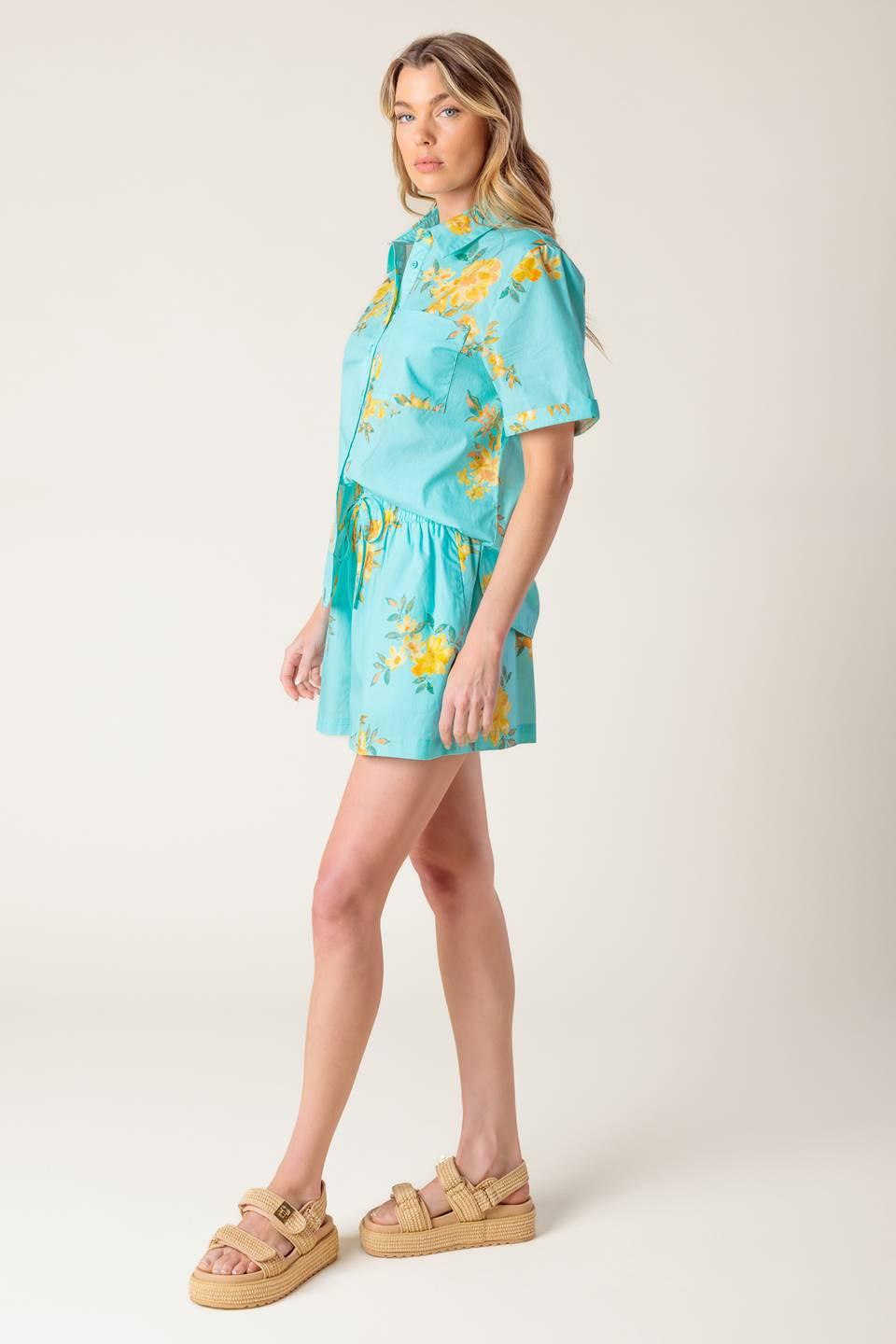 Treasured Times Woven Top and Short Set in turquoise, view 1 — Soul Flow Apparel