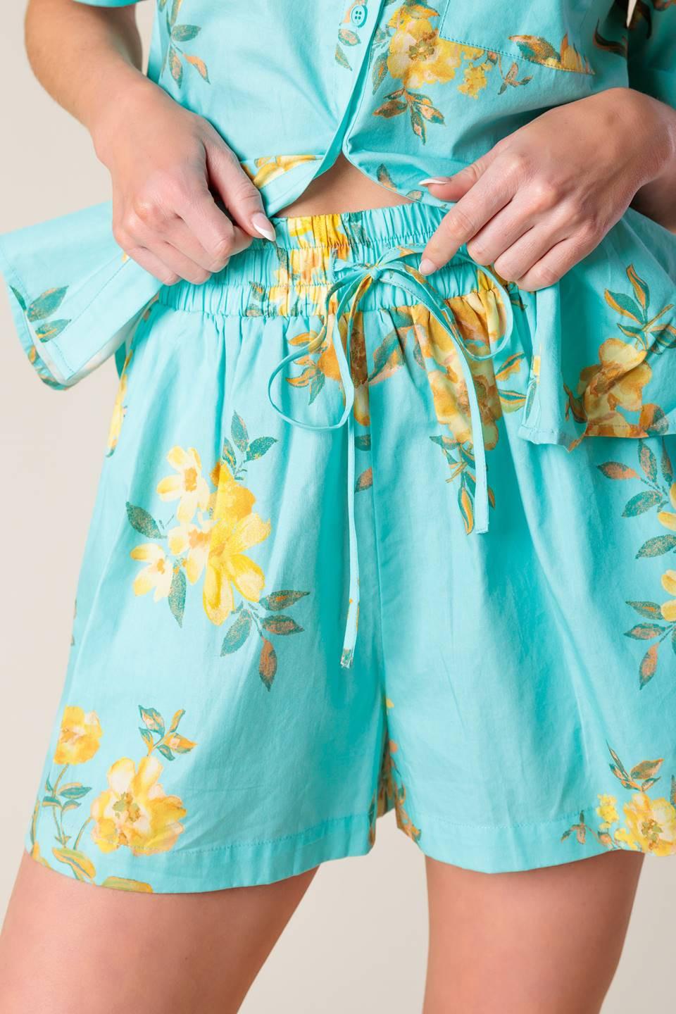Treasured Times Woven Top and Short Set in turquoise, view 4 — Soul Flow Apparel
