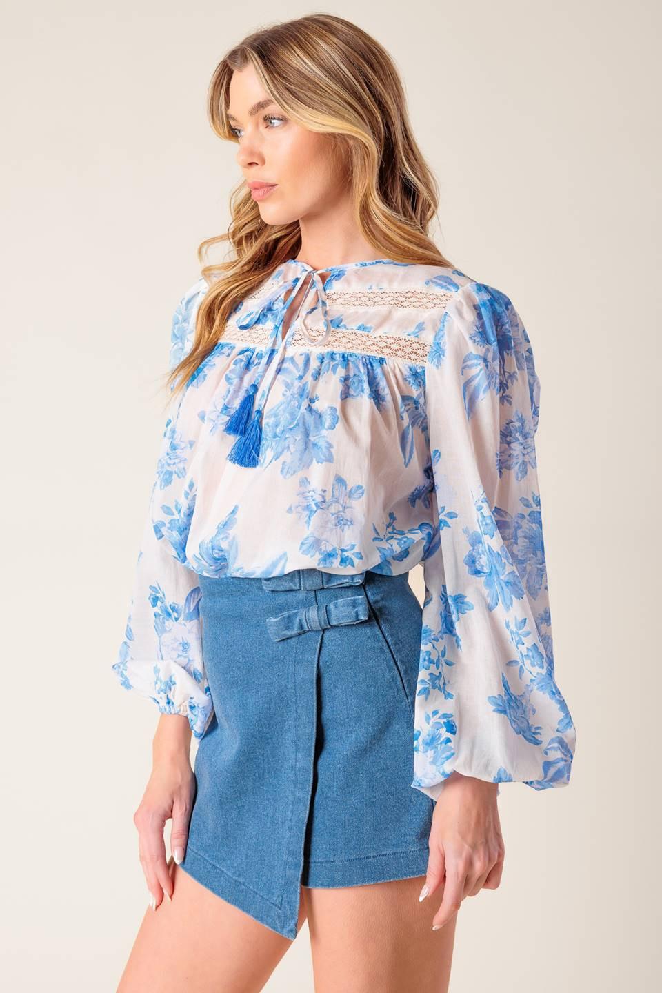 Lagoon Daydreams Woven Top in ivory blue, view 3 — Soul Flow Apparel