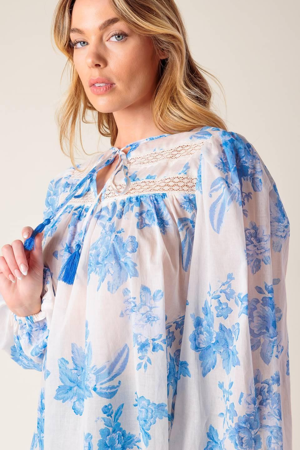 Lagoon Daydreams Woven Top in ivory blue, view 4 — Soul Flow Apparel