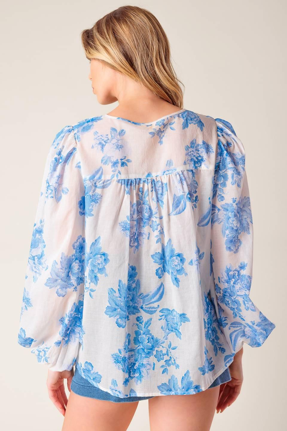 Lagoon Daydreams Woven Top in ivory blue, view 8 — Soul Flow Apparel