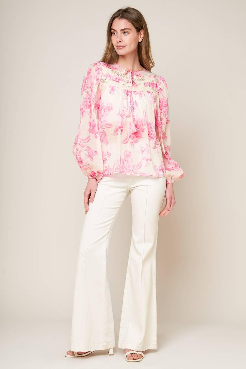 Lagoon Daydreams Woven Top in ivory pink, view 1 — Soul Flow Apparel