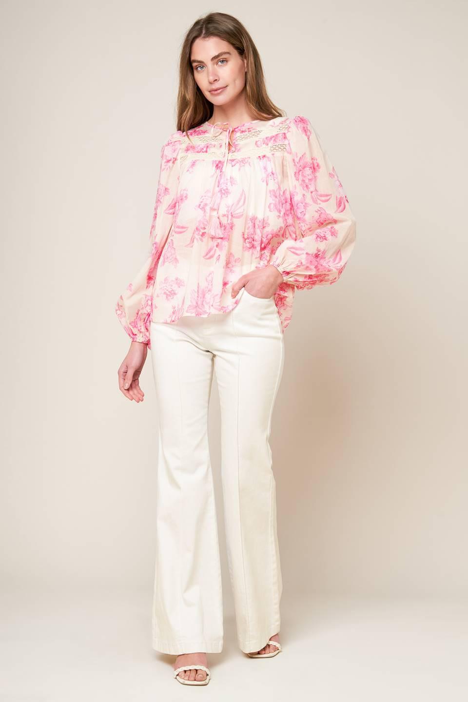 Lagoon Daydreams Woven Top in ivory pink, view 2 — Soul Flow Apparel