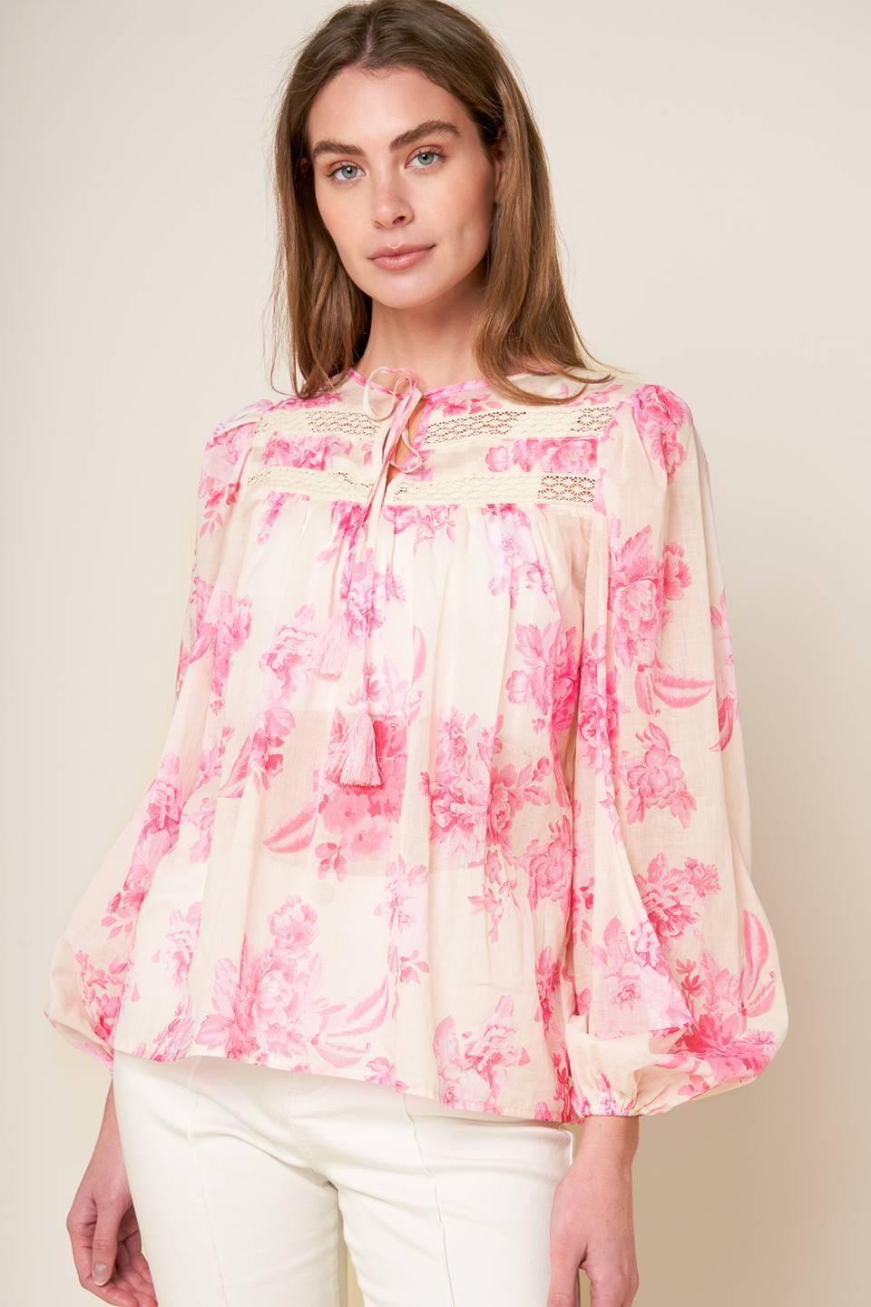 Lagoon Daydreams Woven Top in ivory pink, view 6 — Soul Flow Apparel