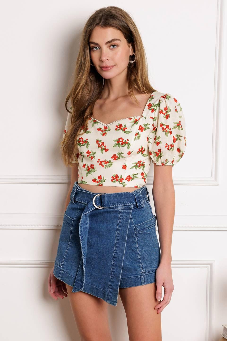 Truly Yours Woven Top in cream red, view 3 — Soul Flow Apparel