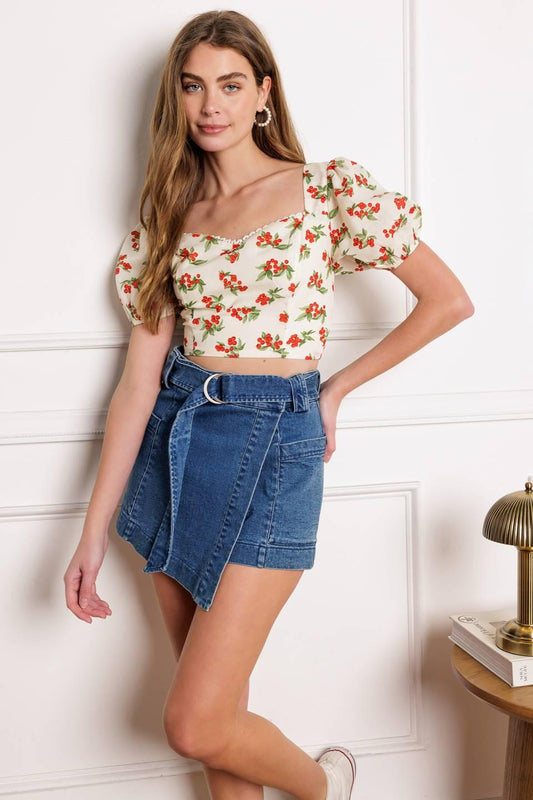 Truly Yours Woven Top in cream red, view 4 — Soul Flow Apparel