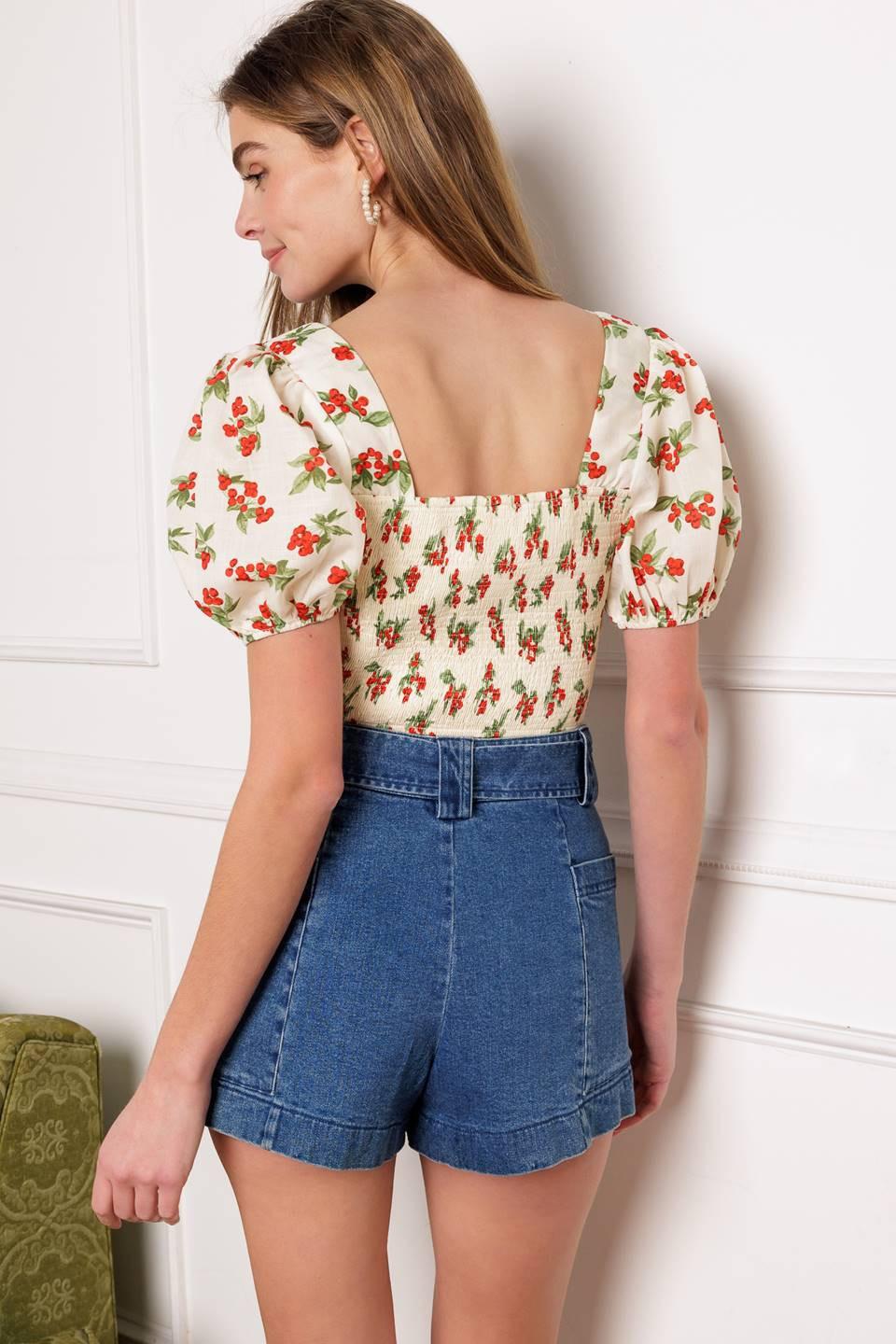 Truly Yours Woven Top in cream red, view 5 — Soul Flow Apparel