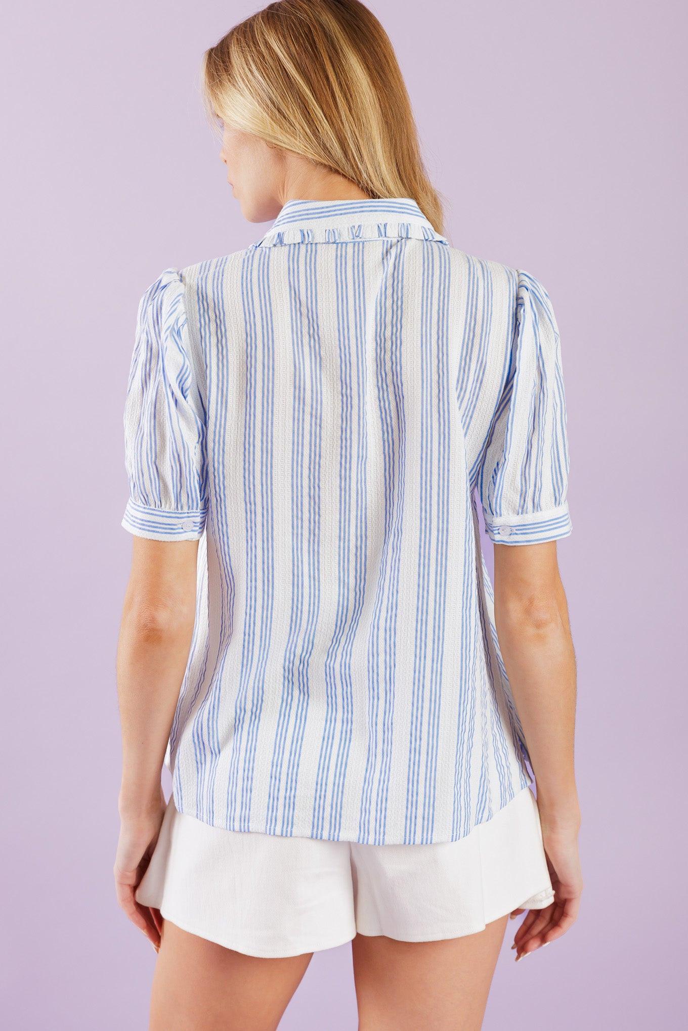 Love Letters Woven Top in white blue, view 2 — Soul Flow Apparel