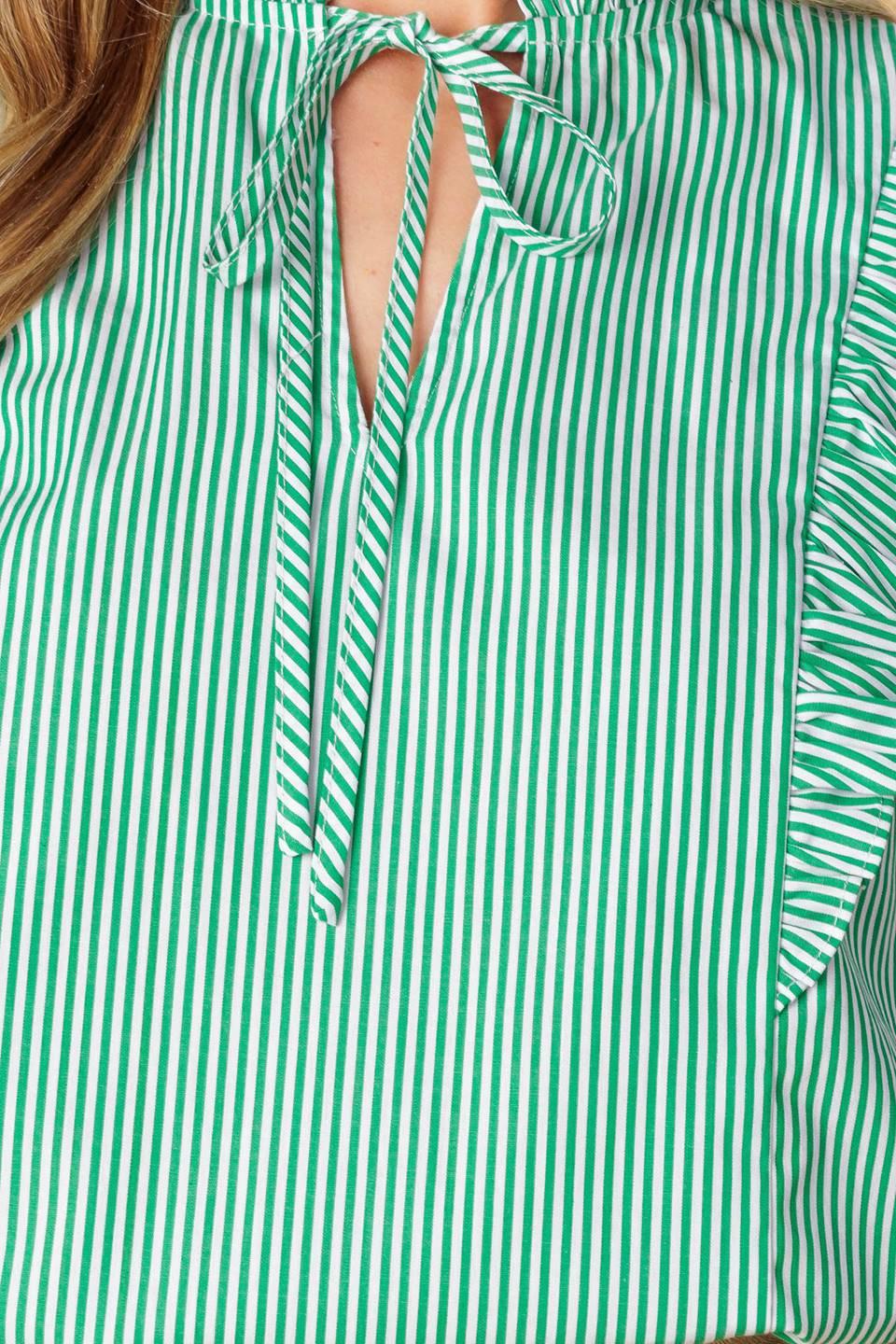 Riviera Retreat Woven Top in green white, fabric swatch — Soul Flow Apparel
