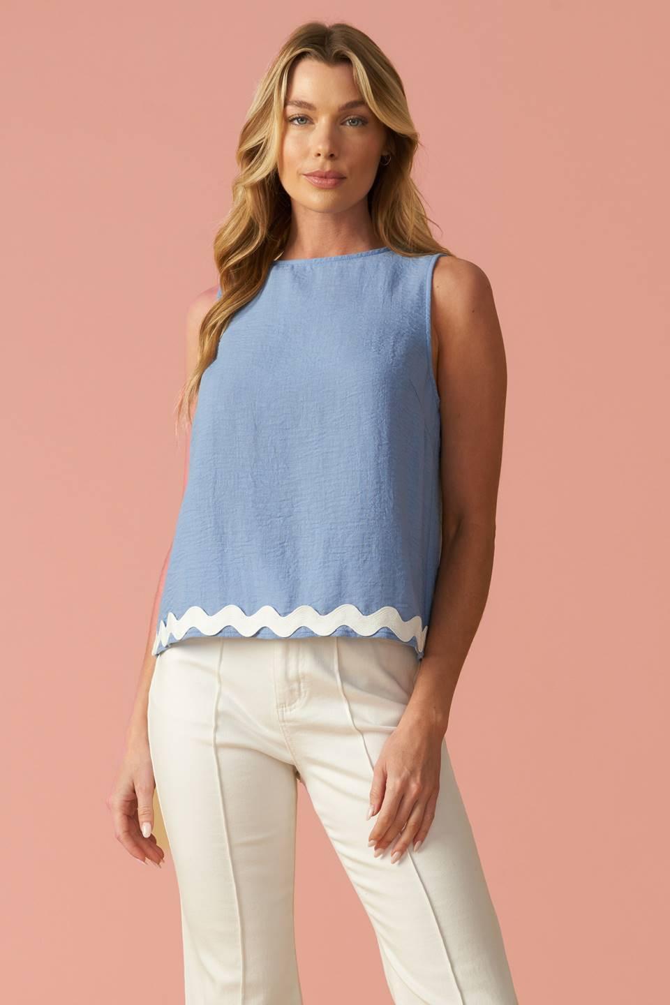 Drifting Currents Woven Top in blue, view 1 — Soul Flow Apparel