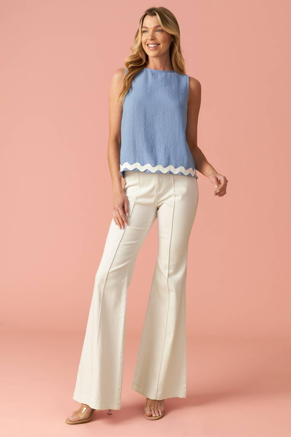 Drifting Currents Woven Top in blue, view 2 — Soul Flow Apparel