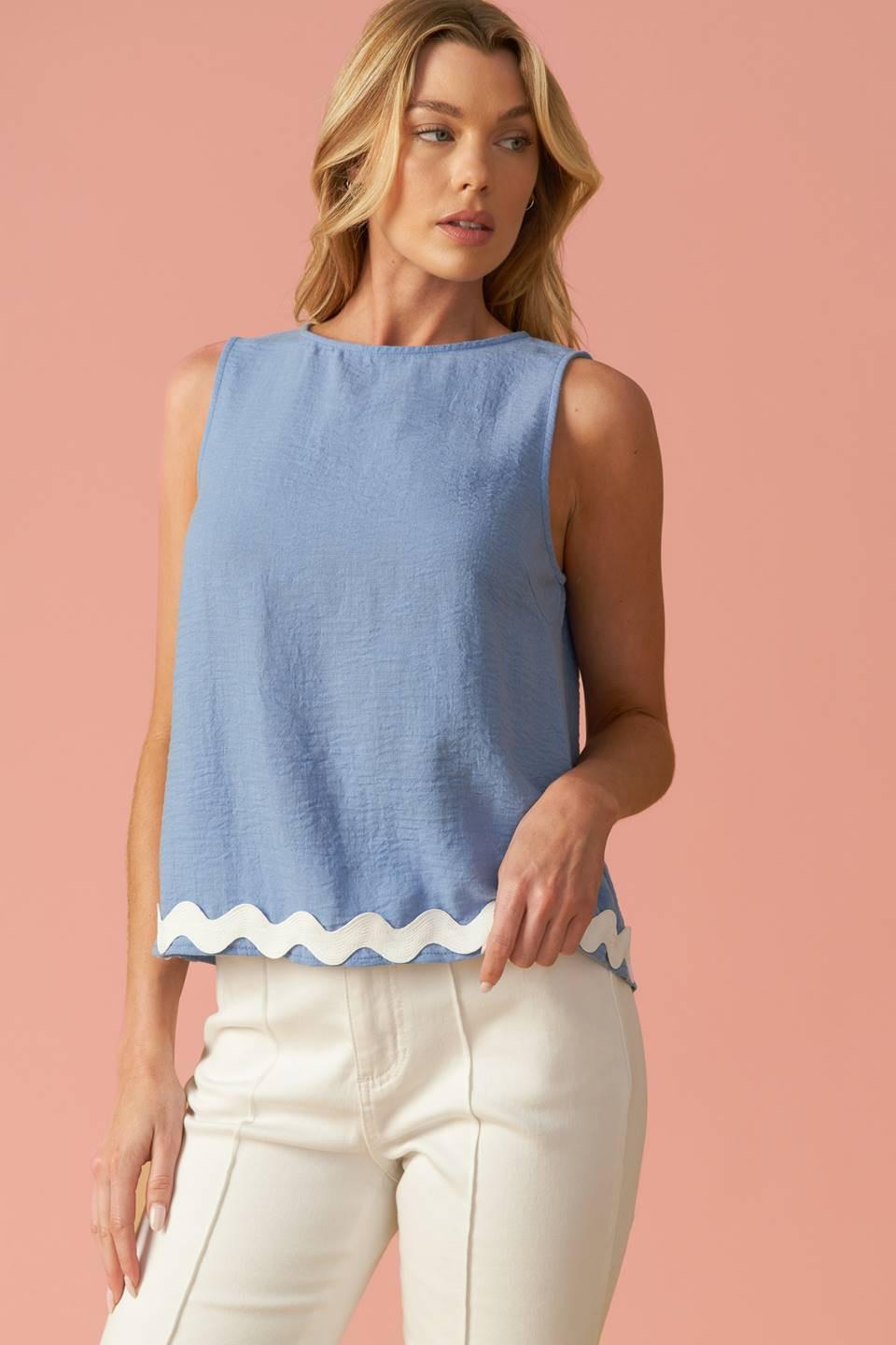 Drifting Currents Woven Top in blue, view 3 — Soul Flow Apparel