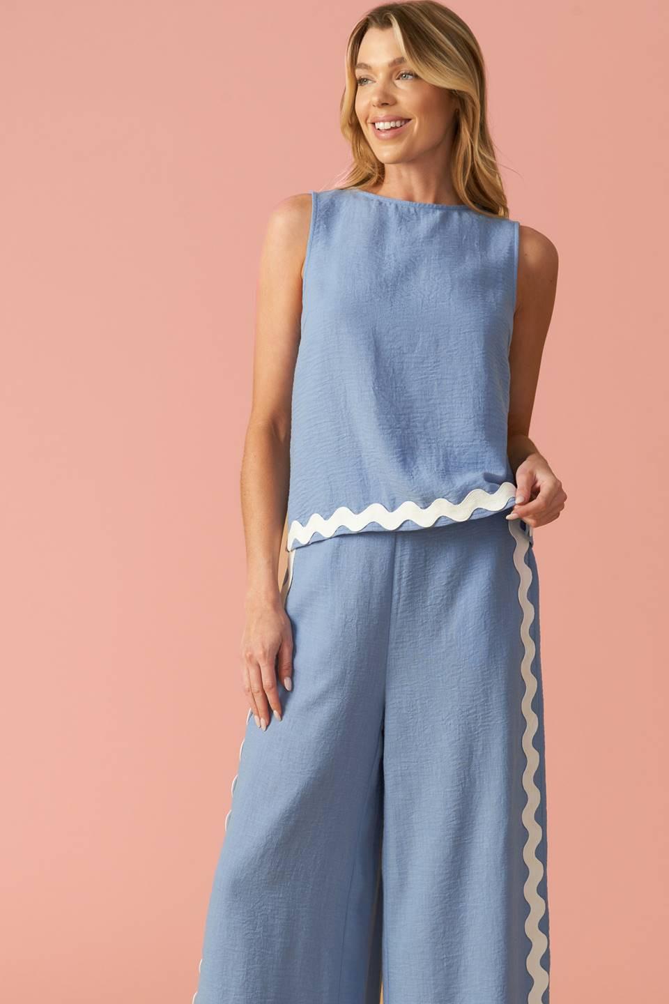 Drifting Currents Woven Top in blue, view 5 — Soul Flow Apparel