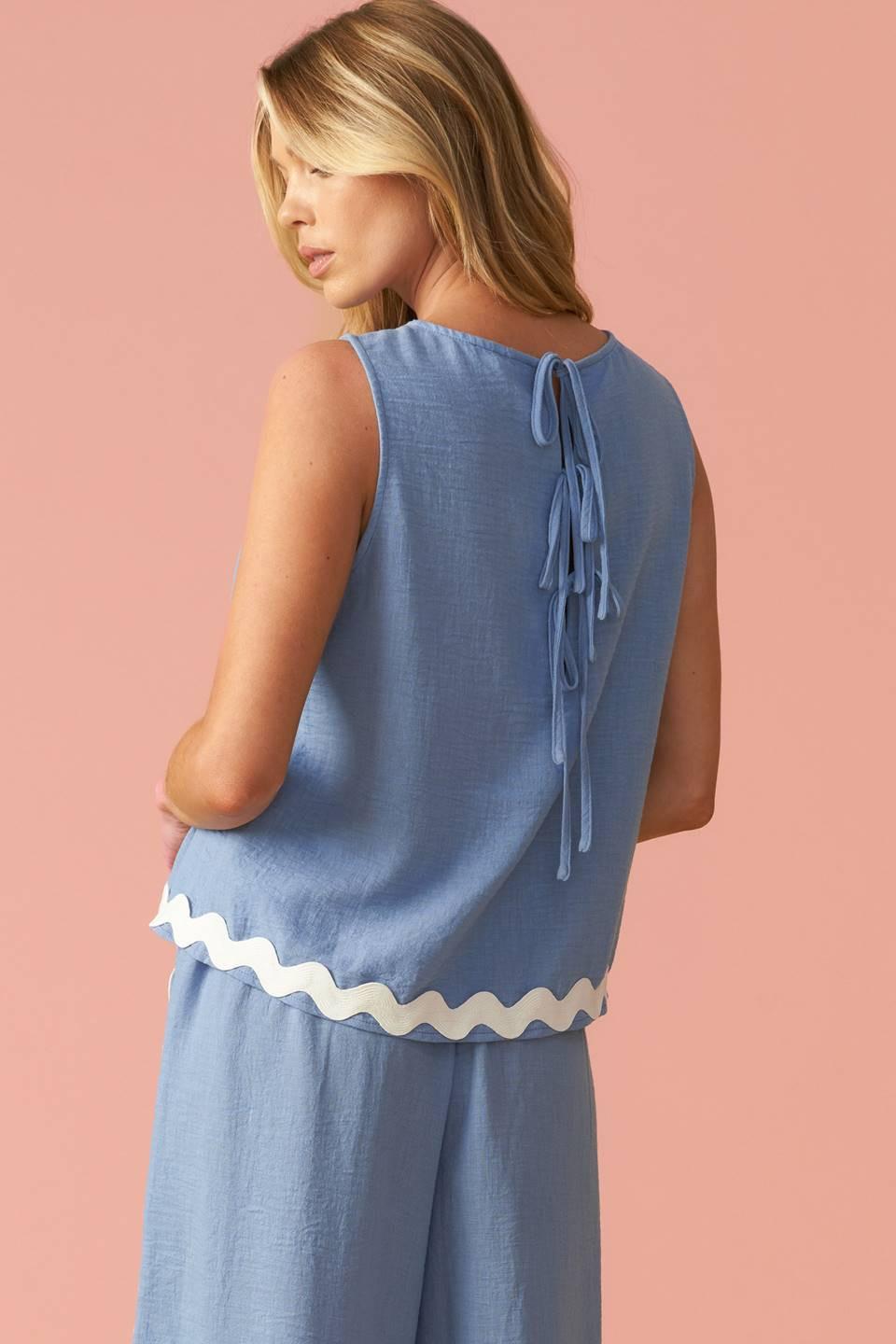 Drifting Currents Woven Top in blue, view 7 — Soul Flow Apparel
