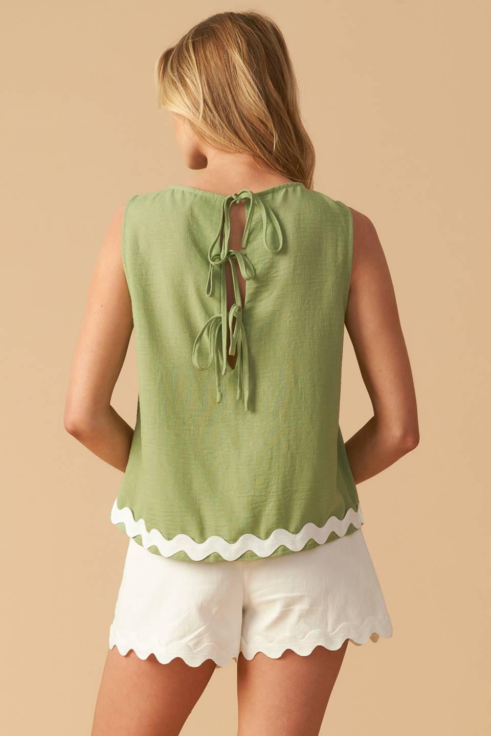 Drifting Currents Woven Top in sage, view 5 — Soul Flow Apparel
