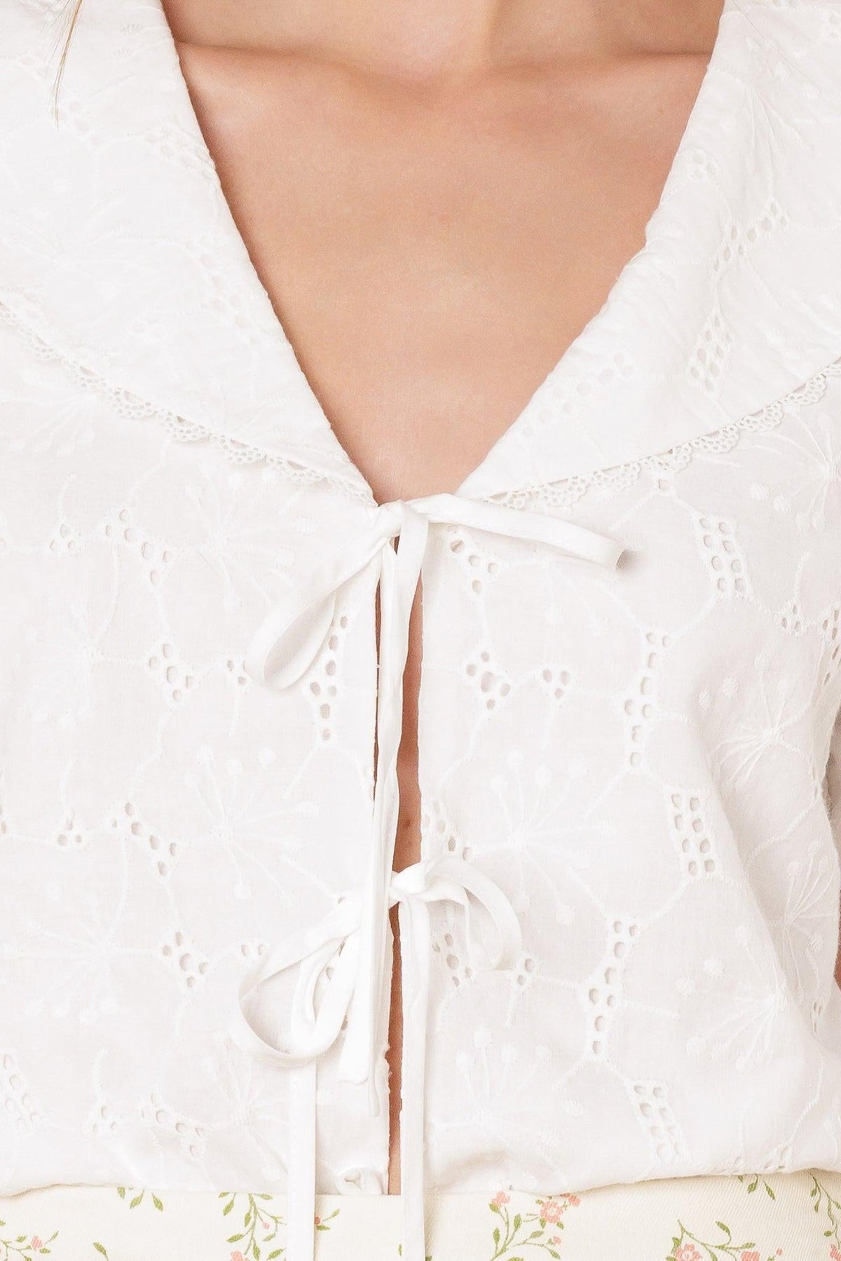 What Will Be Eyelet Woven Top in white, fabric swatch — Soul Flow Apparel