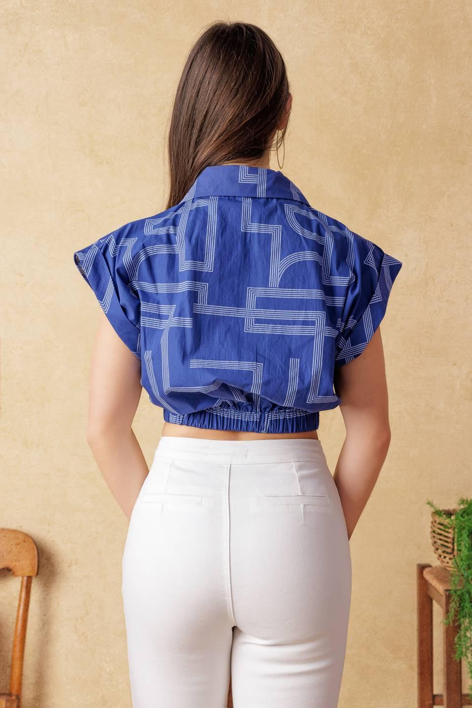 Bright Moments Woven Top in navy white, view 9 — Soul Flow Apparel