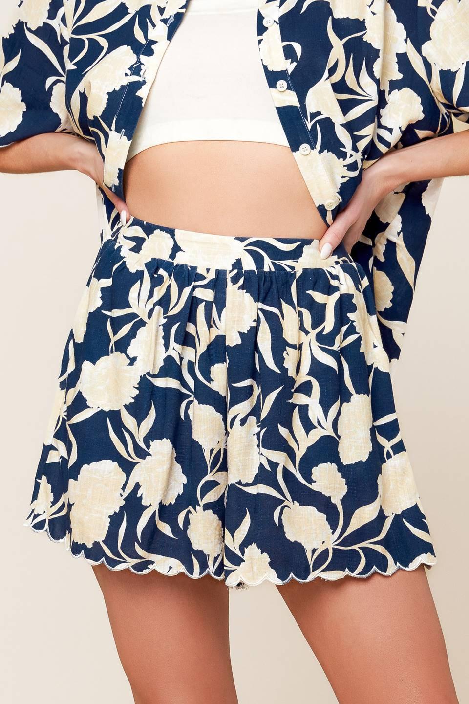 Slow Mornings Navy Woven Top and Shorts Set in white, view 4 — Soul Flow Apparel