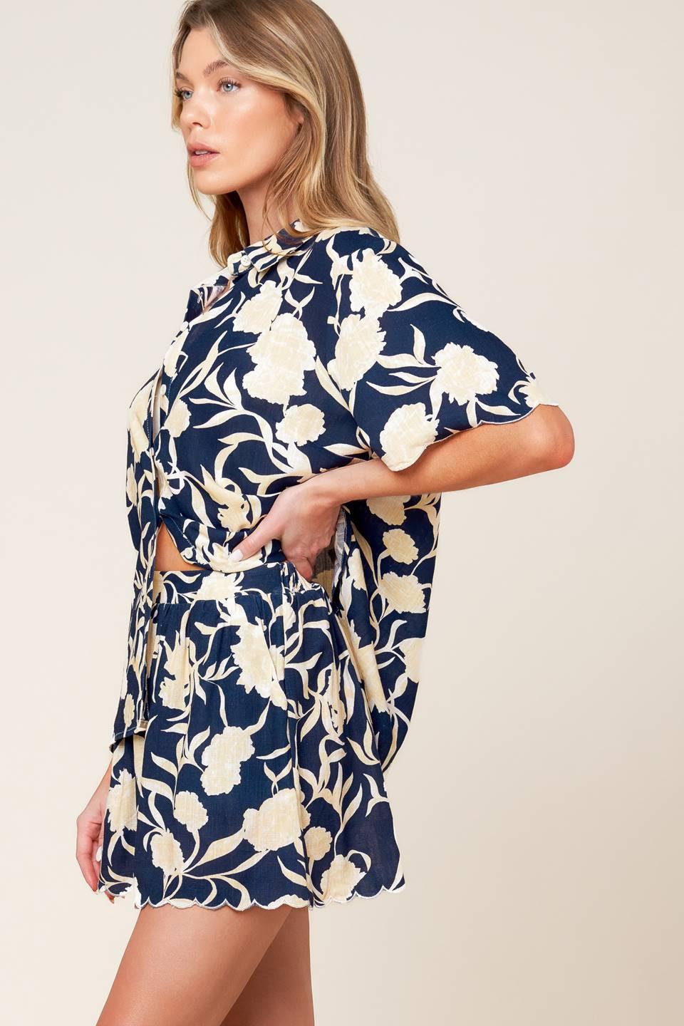 Slow Mornings Navy Woven Top and Shorts Set in white, view 6 — Soul Flow Apparel