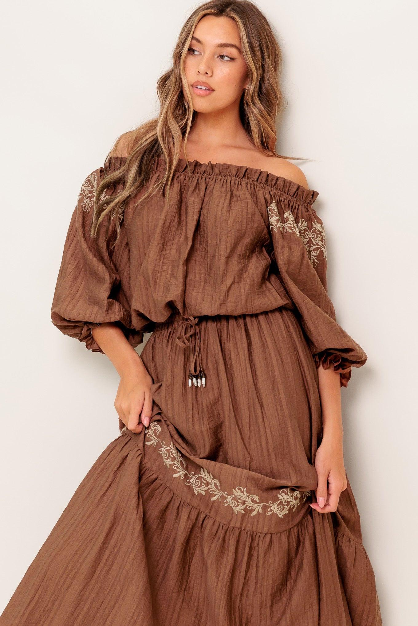 Full Speed Ahead Brown Woven Top, view 1 — Soul Flow Apparel